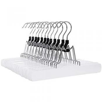 SONGMICS Juego de 12 Perchas de Madera para Pantalones, Antideslizantes, Ganchos cromados, rotación de 360 Grados, Color Blanco CRW07W-12