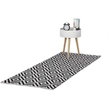 Alfombra Retro Geométrica de Algodón y Poliéster en Blanco y Negro, 80 x 200 cm