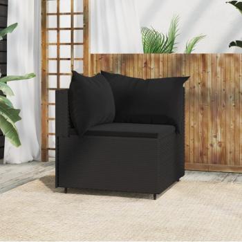 Black Poly Rattan Garden Corner Sofa with Cushions