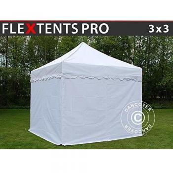 Carpa Plegable Rápida FleXtents Pro 'Wave' 3x3m Blanca Impermeable con 4 Laterales