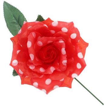Rosa de Sevillana o Chulapa roja con lunares blancos y varilla de 15 cm