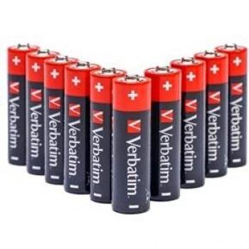 Verbatim - Pack de 10 Pilas Alcalinas AA, Cilíndricas, 1.5V, Negro y Rojo (49875)