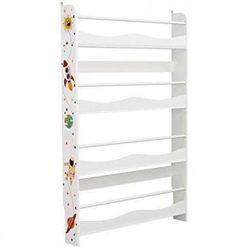 SONGMICS Estantería de Pared para Niños, Librería Colgante, Organizador de Pared, para Habitación de los Niños, Sala de Juegos, Escuela, Ahorro de Espacio, Blanco GKR050W01
