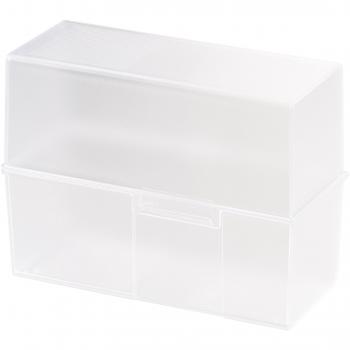 Caja de índice A5 translúcida clara para 500 tarjetas con cierre de acero, dimensiones 228 x 102 x 171 mm
