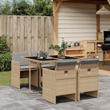 Set de comedor de jardín 5 piezas con cojines beige de Polyrattan sintético