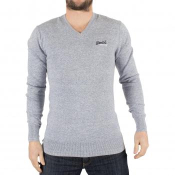 Superdry Hombre Etiqueta de color naranja con cuello en V de punto, Azul, XX-Large