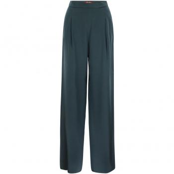 Max Mara Studio Women's Attila - Wide Trousers in Enver Satin, Petroleum Green, Size 40
