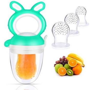 Oladwolf Chupete Fruta Bebe, Alimentador Antiahogo de Fruta Para Bebés y Niños Pequeños con 3 Tamaños Diferentes Reemplazo de Pezones de Silicona, Sin BPA Juguete Para Niños Dentición Chupete