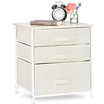 Cajonera Multiusos Beige con 3 Cajones de Metal y Tela, Dimensiones: 53 x 48 x 40 cm