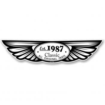 establecido 1987 diseño de emblema alado tradicional para casco para moto Vinilo adhesivo coche 130 x 30 mm