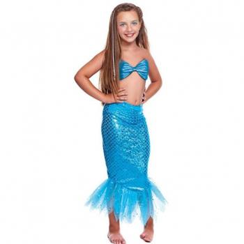 Conjunto de Disfraz Sirena Azul para niña: Top y Falda con Escamas Brillantes