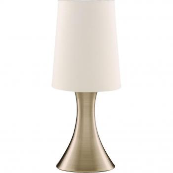 Lámpara de mesa táctil de 30 cm en latón antiguo con pantalla blanca, E14