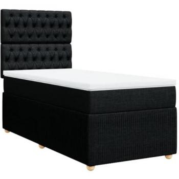 Cama box spring con colchón de muelles en tela negra 90x190 cm