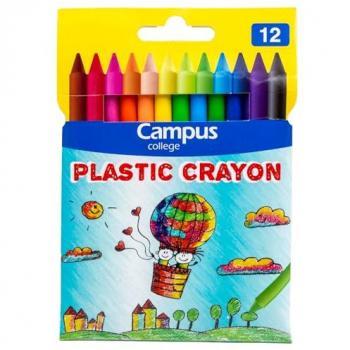 Ceras Plásticas Campus College 12 Colores - Crayones para Colorear, Pintar y Dibujar, Borrables, No Tóxicos, Pack de 12 colores