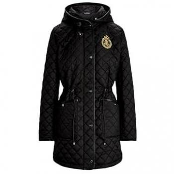 Lauren Ralph Lauren Insulated Quilted Parka Jacket with Hood - Black, Size S
