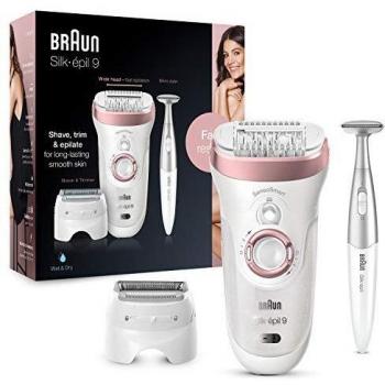 Braun Silk-épil 9 9-890 Depiladora Eléctrica Mujer para Una Depilación Duradera, Incluye Capuchón de Masaje de Alta Frecuencia para Una Depilación Extra Suave, Blanco/Oro Rosa