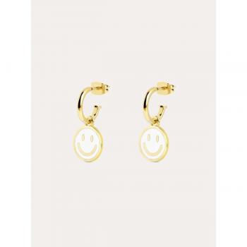 Pendientes Singularu Aro Smiley White Enamel