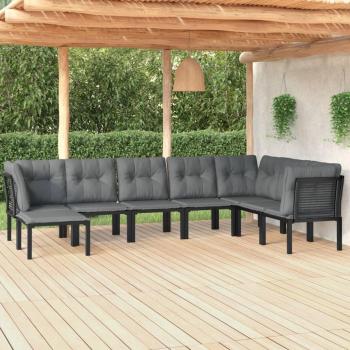 8-Piece Black and Grey Poly Rattan Garden Lounge Set