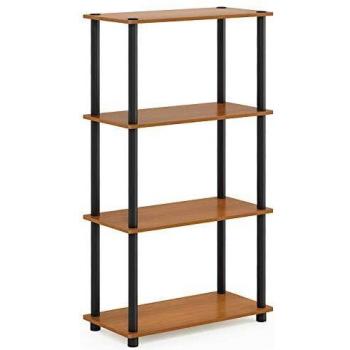 TLV FH-WS001 Estantería Multiusos moderna de 4 Niveles, Baldas de Madera regulables, Tamaño 128 x 60 x 30cm ideal para cualquier estancia, Marrón, negro, 128x60x40cm