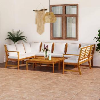 9-Piece Cream Cushion Garden Lounge Set in Solid Acacia Wood