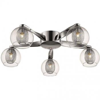 Plafón de techo cromado Spring Lighting H14 con 5 luces G9 y diseño de malla transparente