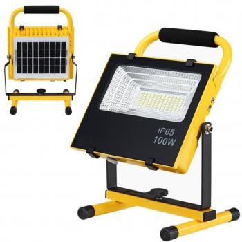 Lámpara de Trabajo Portátil con Panel Solar 100W 1000lm Luz de Emergencia SOS