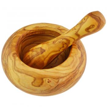 Madera de olivo mortero y pilón, redondo estilo, grano/Natural