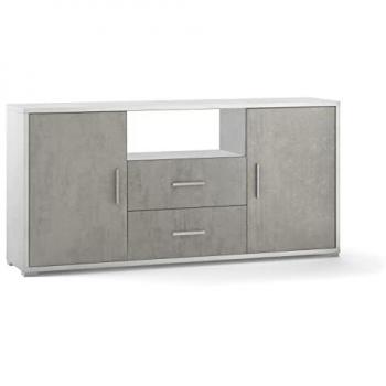 Aparador Moderno Sarmog de 2 Puertas y 2 Cajones en Cemento Blanco - 174x41x84 cm