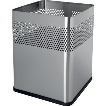 Papierkorb cuadrado Helit de acero con perforaciones decorativas, 18 litros, gris medio