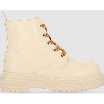 Chika10 Kids Suiza 10 Botines Militares Beige con Cordones y Tirador en Contraste para Niños