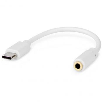 Adaptador USB-C a Jack 3.5mm Hembra, USB 2.0, 0.1m, Redondo, Niquelado, PVC Blanco