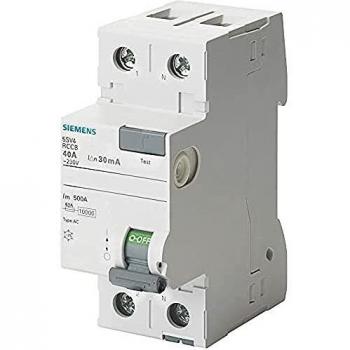 Interruptor Diferencial Siemens 5SV, 70mm, Clase AC, 2 Polos, 25A, 30mA SENTRON 230V AC