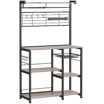 Estantería de Cocina con Isla, Tira Magnética para Cuchillos, Cesta de Alambre, Soporte para Rollos de Cocina y 12 Ganchos, disponible en Greige, Marrón Rústico, Roble