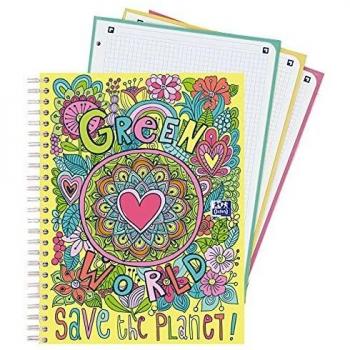 Oxford, Cuaderno A4+, Tres Tapas Intercambiables y láminas para colorear en el interior, Libreta Bonita con 120 Hojas Cuadriculadas 5x5, 3 colores bandas, Twist&Colour