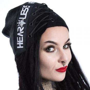 Heartless Unisex Gothic Strick Beanie Hat - Black with Logo and Lacing