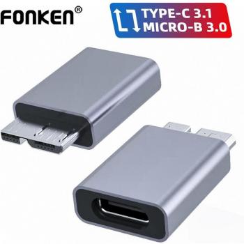 Adaptador Fonken Tipo C 3.1 a Micro B 3.0 Hembra a Macho con Carga Rápida para SSD HDD Externo Portátil