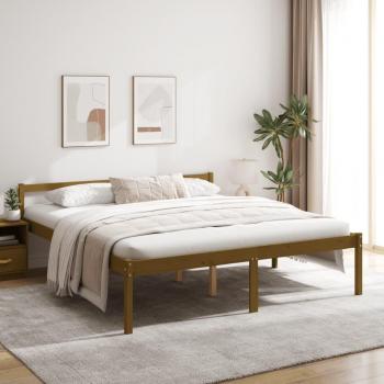 Cama para ancianos 200x200 cm en madera maciza de pino marrón miel