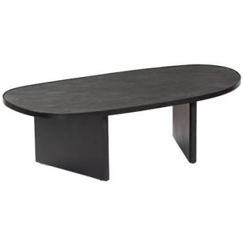 Mesa baja ovalada de madera de mangó con chapado en piedra negra - SWEEEK - Shiva