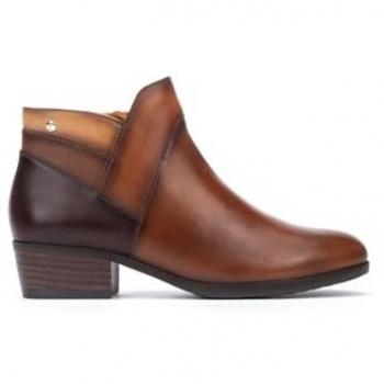 Botines de mujer Pikolinos W1U8732C1 Daroca de piel con cremallera, tacón, color cuero