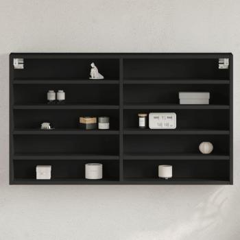 Vitrina de madera de ingeniería 100x15x58 cm en color negro, mueble de almacenaje y estantería para oficina, estudio o dormitorio
