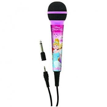 Disney Princesas - Micrófono dínámico con Conector 3,5 mm y Adaptador de 6,3 mm, Ideal para Karaoke