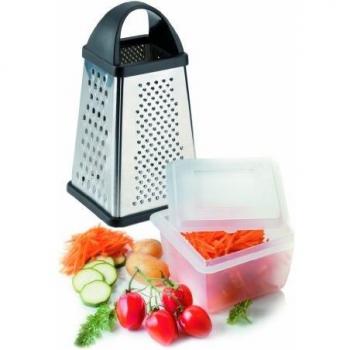 Westmark Rallador cuadrado con recipiente de recogida, 4 superficies de corte/rallado, altura: 25 cm, acero inoxidable/plástico, plateado/negro, 11882260