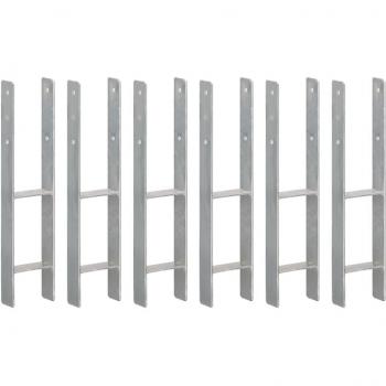Anclajes de Valla vidaXL (6 unidades) - Acero Galvanizado Plateado - Dimensiones: 7 x 6 x 60 cm, 8 x 6 x 60 cm, 10 x 6 x