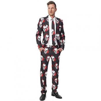 Suitmeister Halloween Suit for Men in Stylish & Creepy Prints – Full Set: Includes Jacket, Pants and Tie