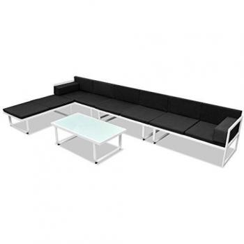 vidaXL Set Sofás Jardín 17 Pzs Negro Blanco Silla Asiento Mueble Patio Terraza