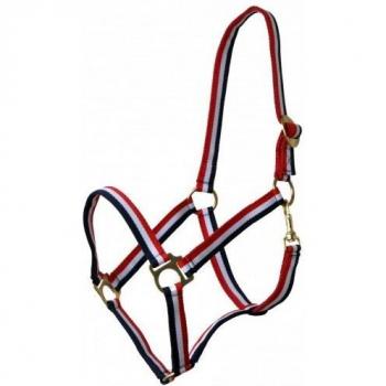 Nylon-aktionsware QHP Basic simplemente con rayas rojo-blanco-azul ajustable rot-weiß-blau Talla:Pura sangre