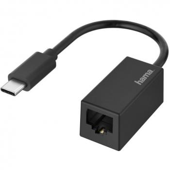 Adaptador USB - Hama 00200322, Conexión de Red Gigabit Ethernet RJ-45 a USB Tipo-C, Color Negro
