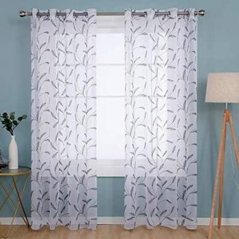 Deconovo Visillos para Ventanas Gasa Efecto Lino Cortina Transparente para Habitación Bebe Infantil 2 Paneles 140 x 280 cm Gris
