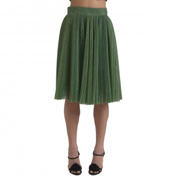 Dolce & Gabbana Metallic Green High Waist A-line Pleated Skirt - IT44|L, Midi Skirt, Female, Color: Green, Size: M