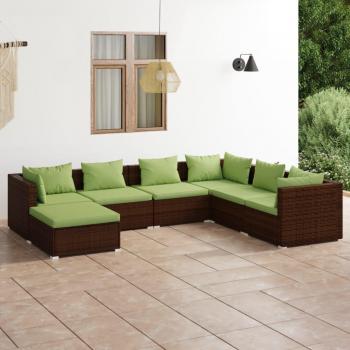 7-Piece Brown Poly Rattan Garden Lounge Set with Cushions